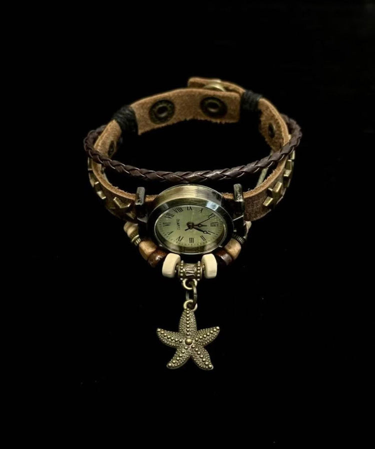 New Chinese Style Retro Starfish Pendant Faux Leather Watches - Omychic