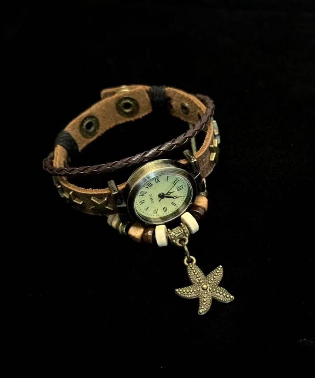 New Chinese Style Retro Starfish Pendant Faux Leather Watches - Omychic