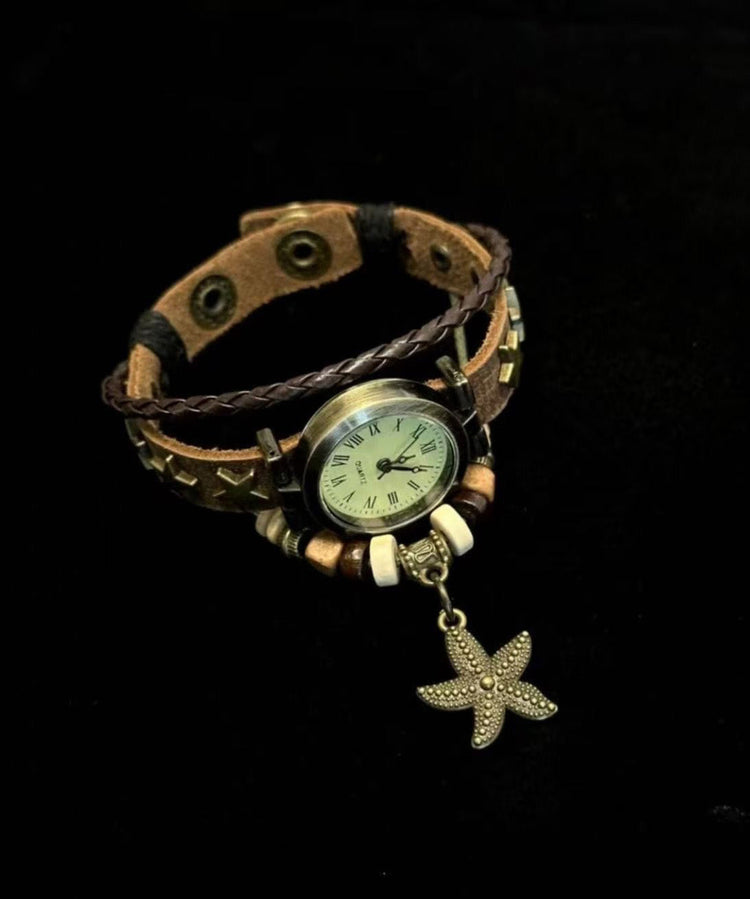 New Chinese Style Retro Starfish Pendant Faux Leather Watches - Omychic