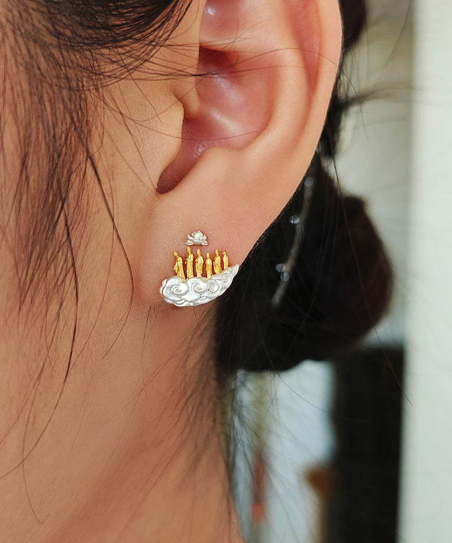 New Chinese Style Unique Design Silver Stud Earrings - Omychic