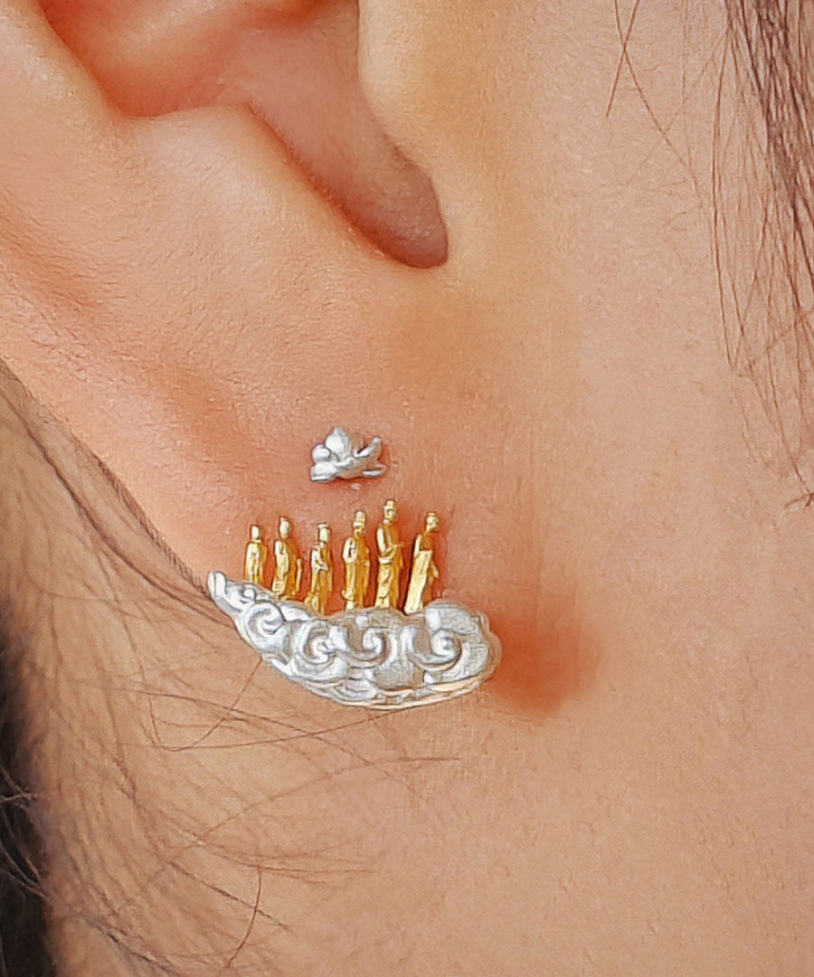 New Chinese Style Unique Design Silver Stud Earrings - Omychic