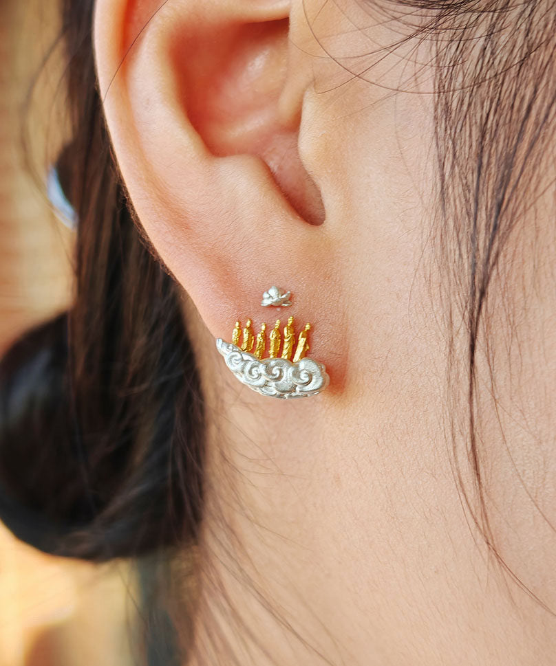New Chinese Style Unique Design Silver Stud Earrings - Omychic