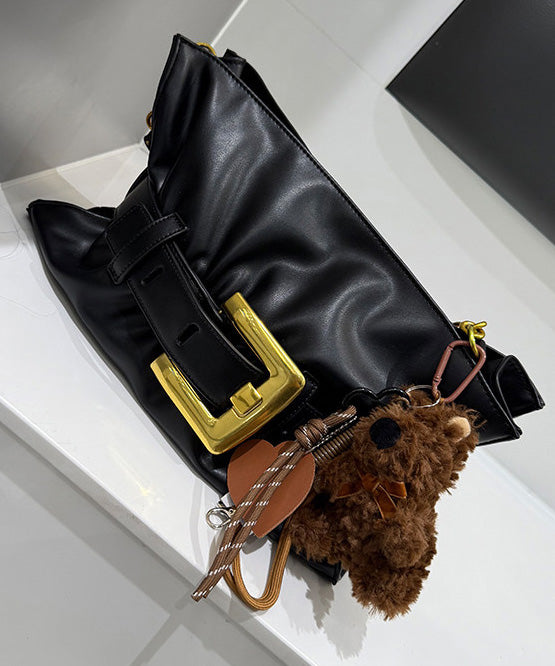 New Coffee Pleated Belt Buckle Faux Leather Shoulder Bag