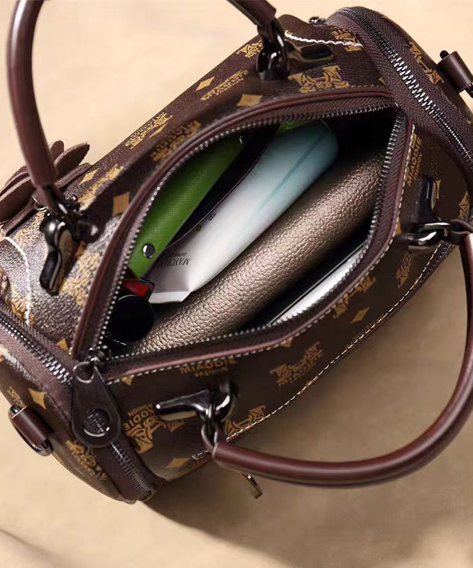 New Coffee Print Versatile Calf Leather Tote Bag