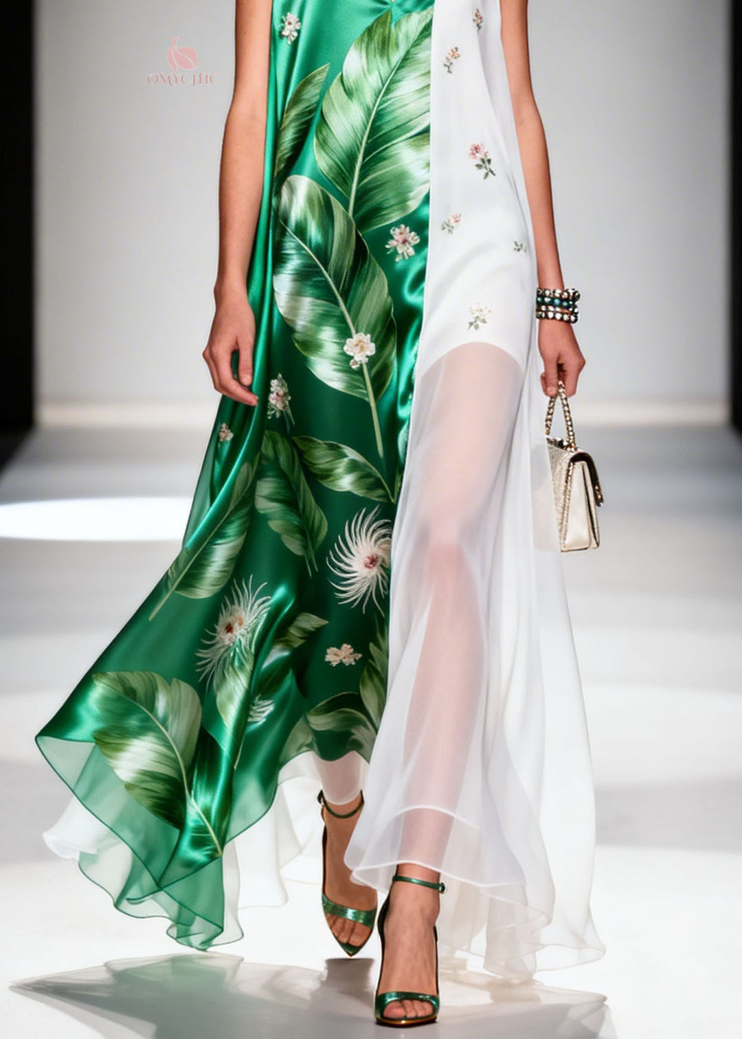 New Colorblock V Neck Print Patchwork Chiffon Long Dress Summer
