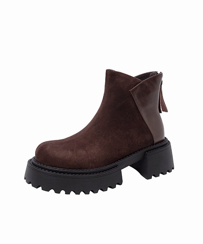 New Comfortable Splicing Chunky Boots Brown Suede