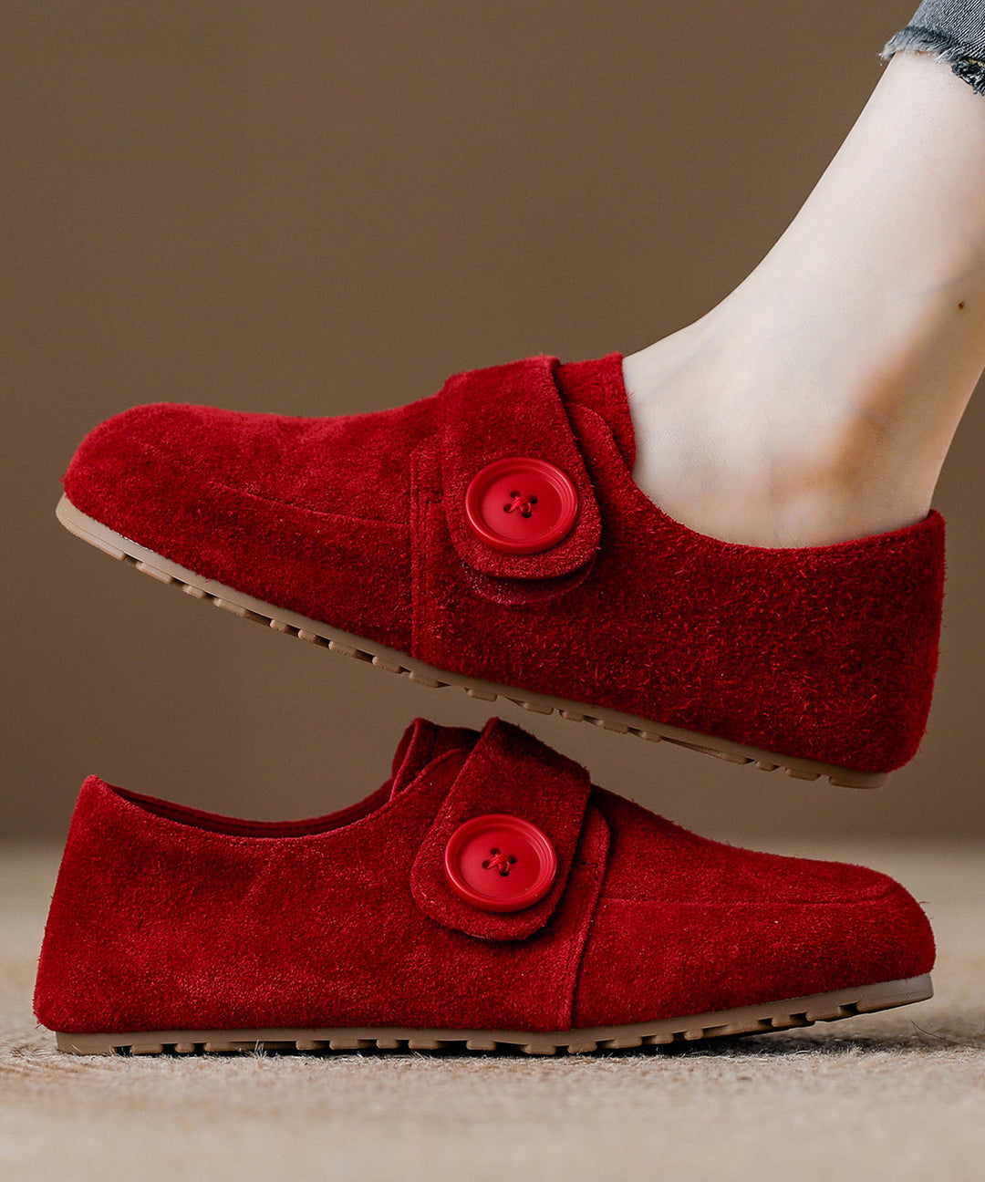 New Comfy Splicing Platform Loafer Shoes Red Suede