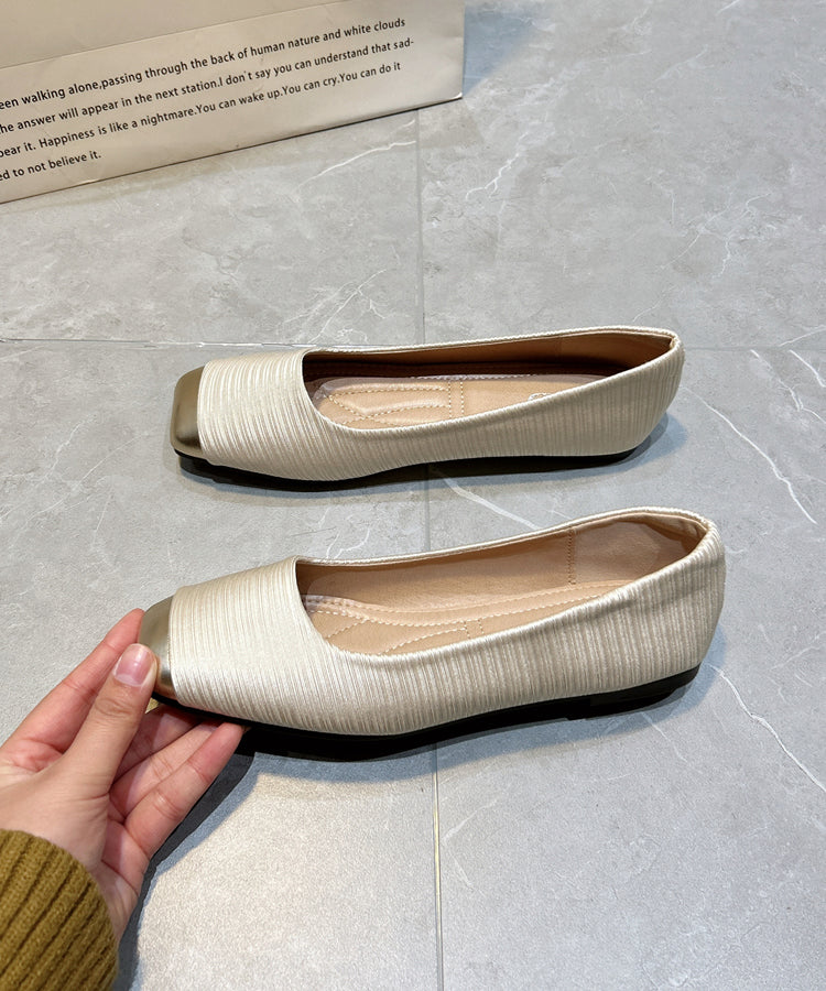 New Comfy Versatile Apricot Splicing Flat Feet Shoes Silk