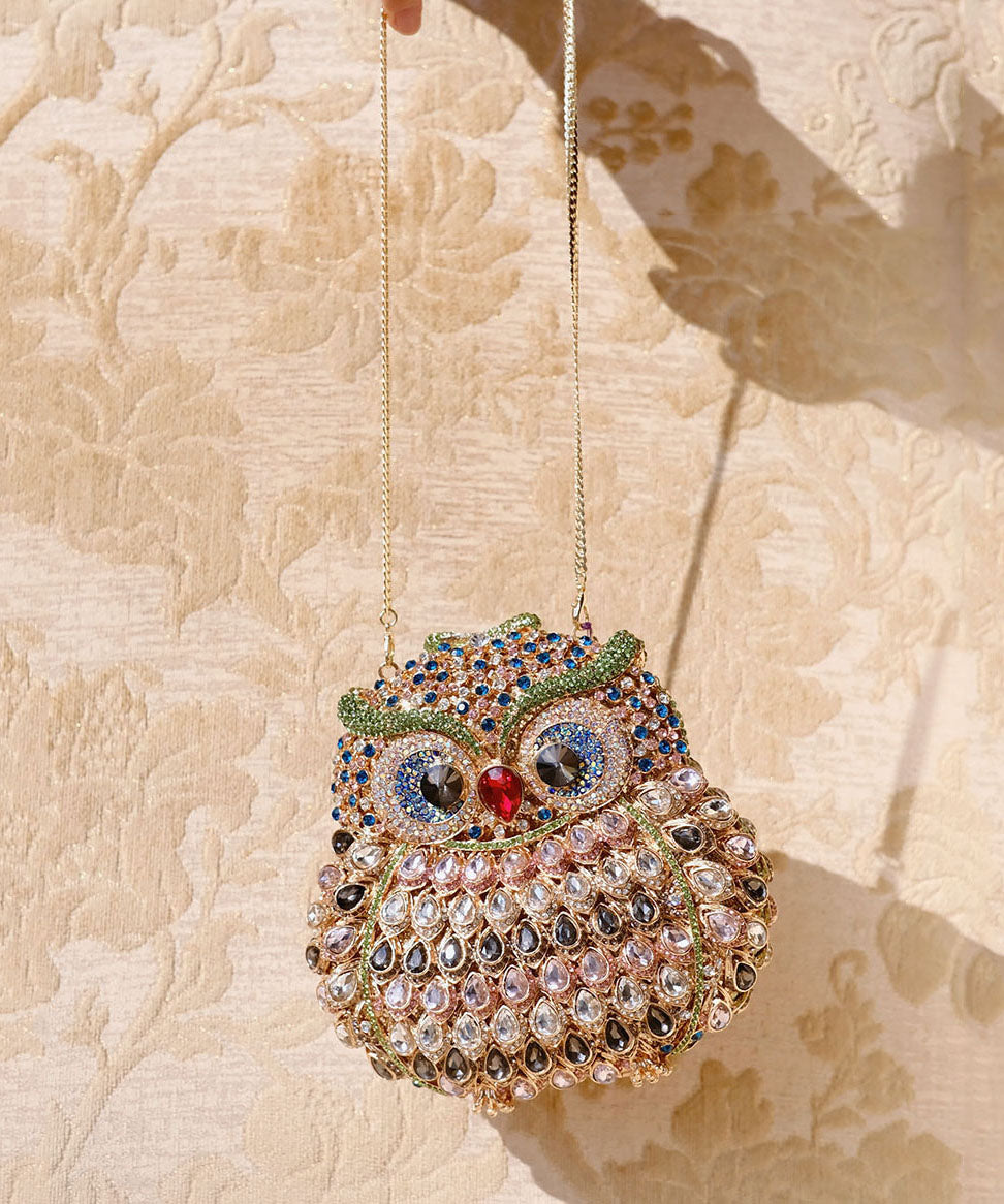 New Design Pink An Owl Studded Zircon Crossbody Bag