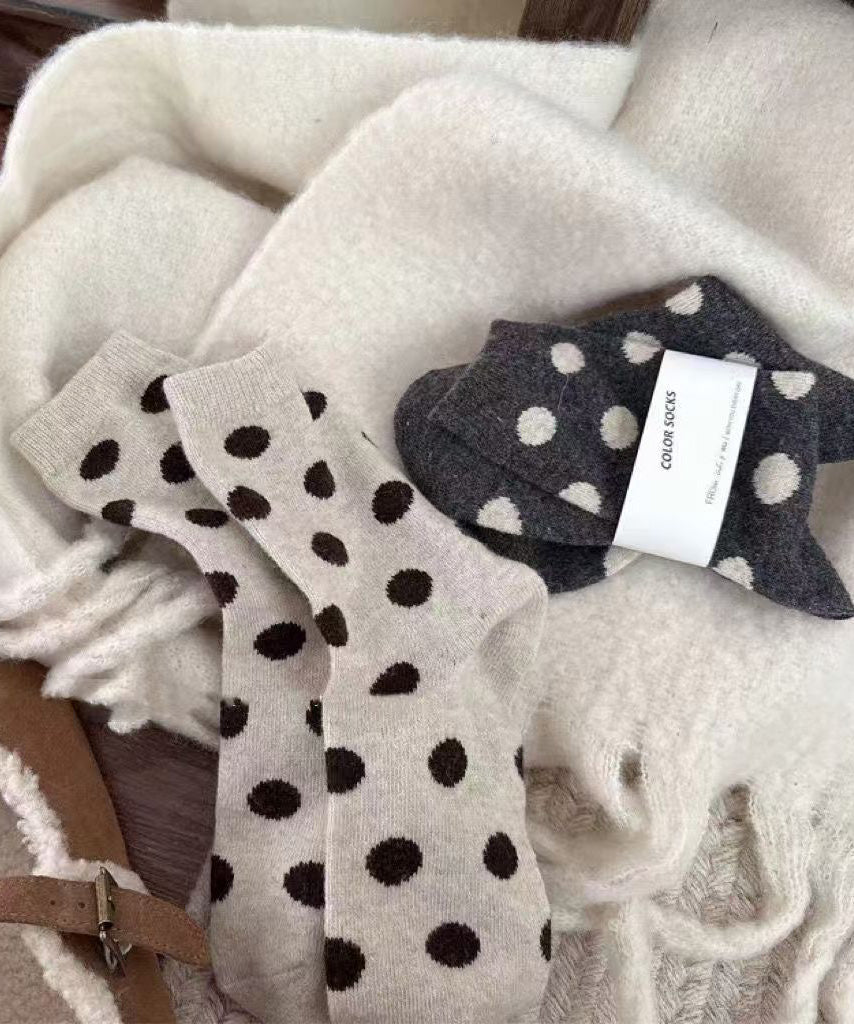 New Dot Print Thick And Warm Cotton Crew Socks