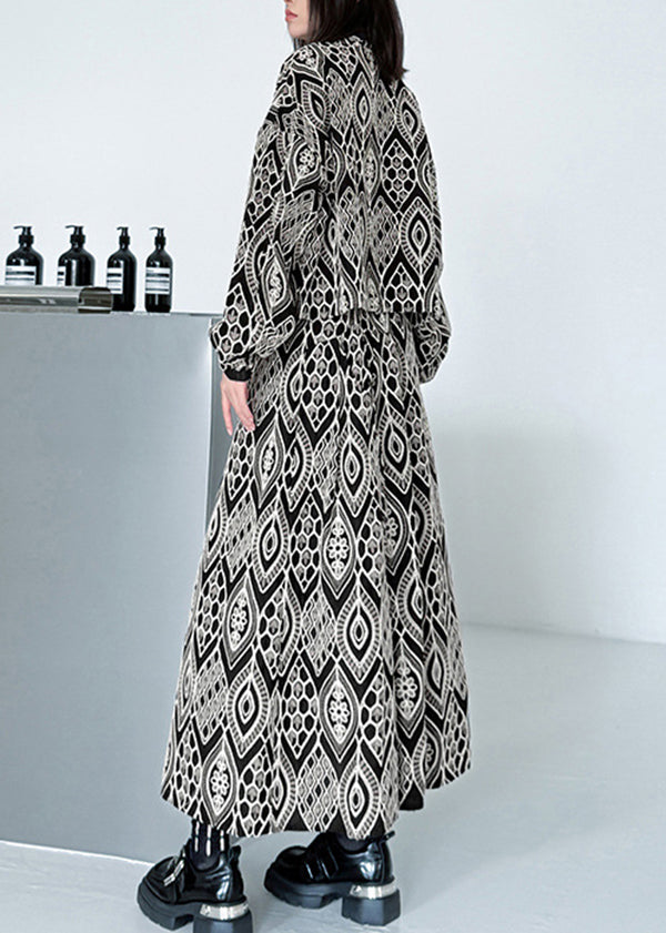 New Embroidered High Collar Print Top And Skirt Two Piece Set For Autumn