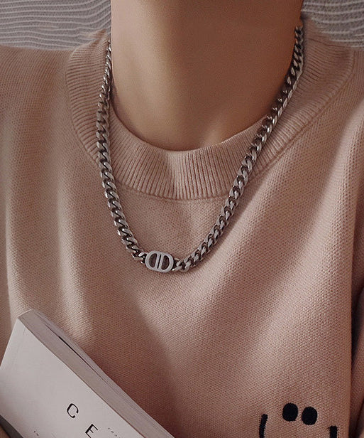 New European American Gold Thick Chain Silver Necklace