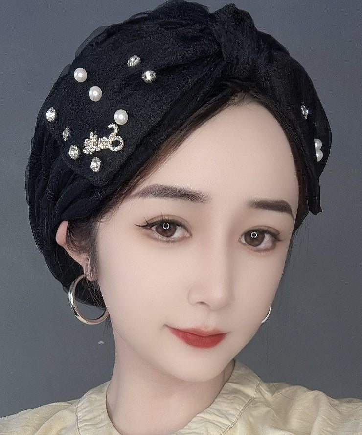 New Fashion Beige Thin Bubble Tulle Pearl Zircon Boonie Hat