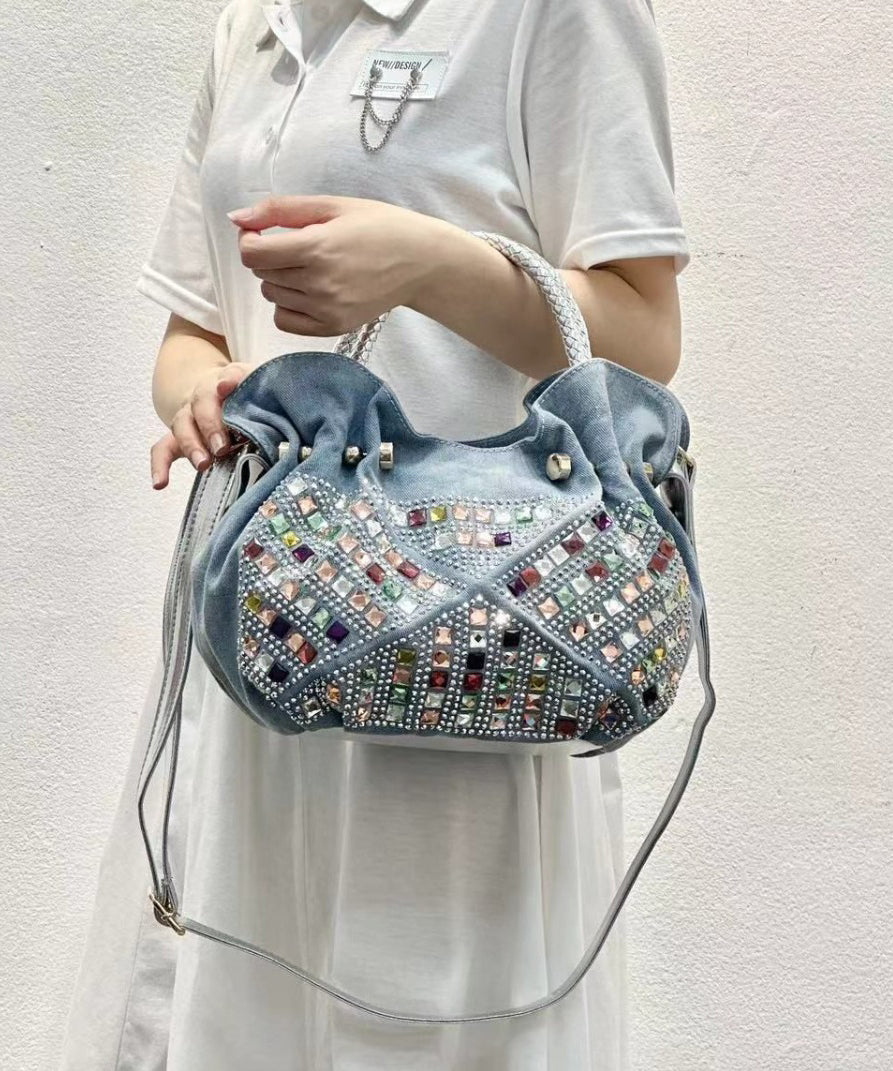 New Fashion Blue Denim Zircon Tote Bag