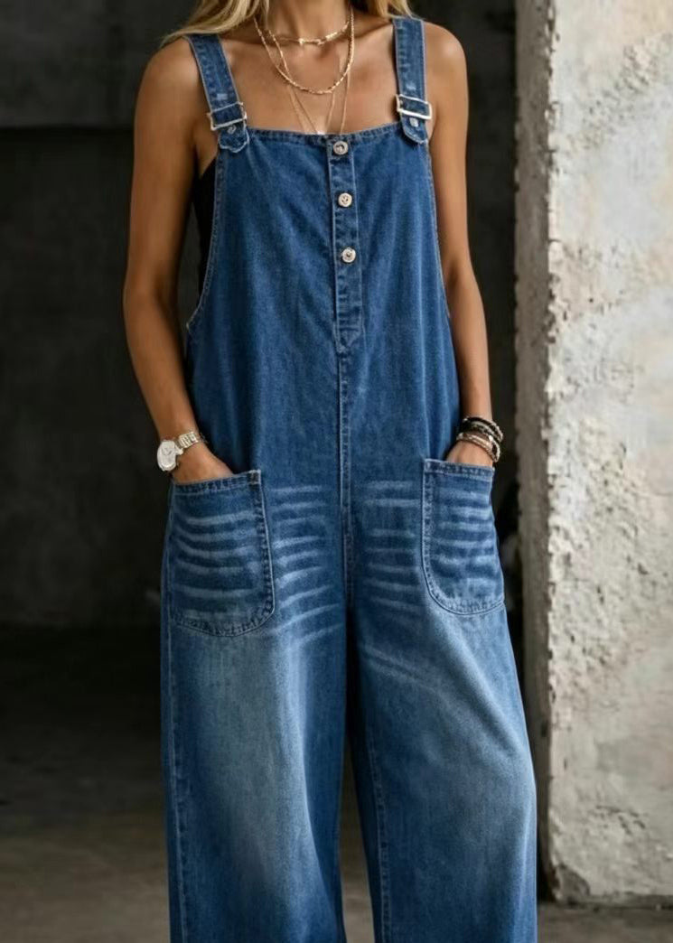 New Fashion Sexy Off Shoulder Strap Pocket Cowboy jumpsuit