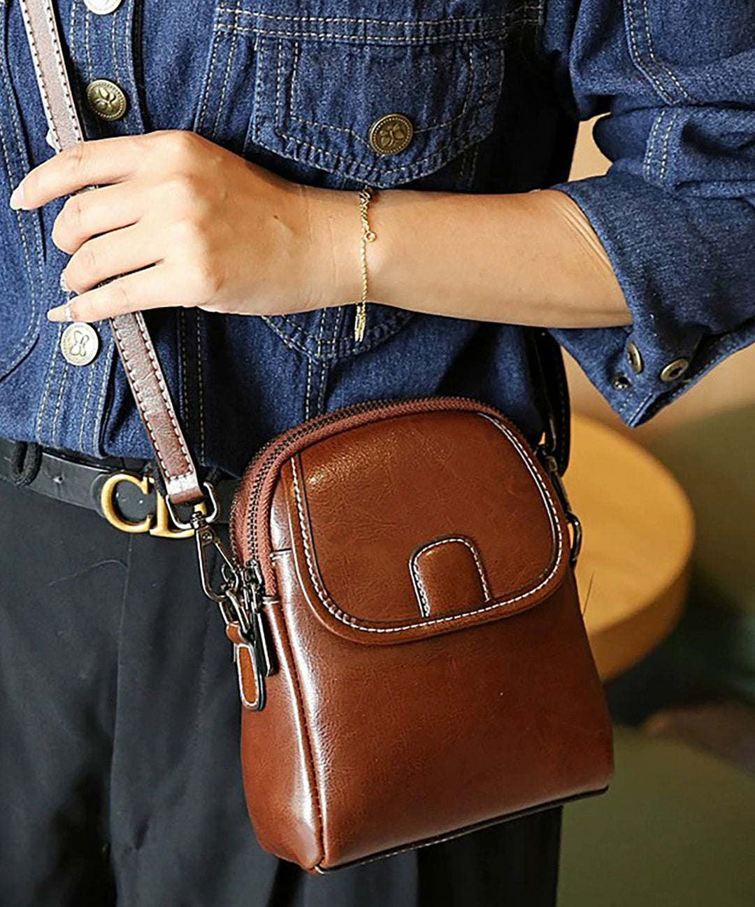 New Fashion Versatile Coffee Calf Leather Crossbody Bag