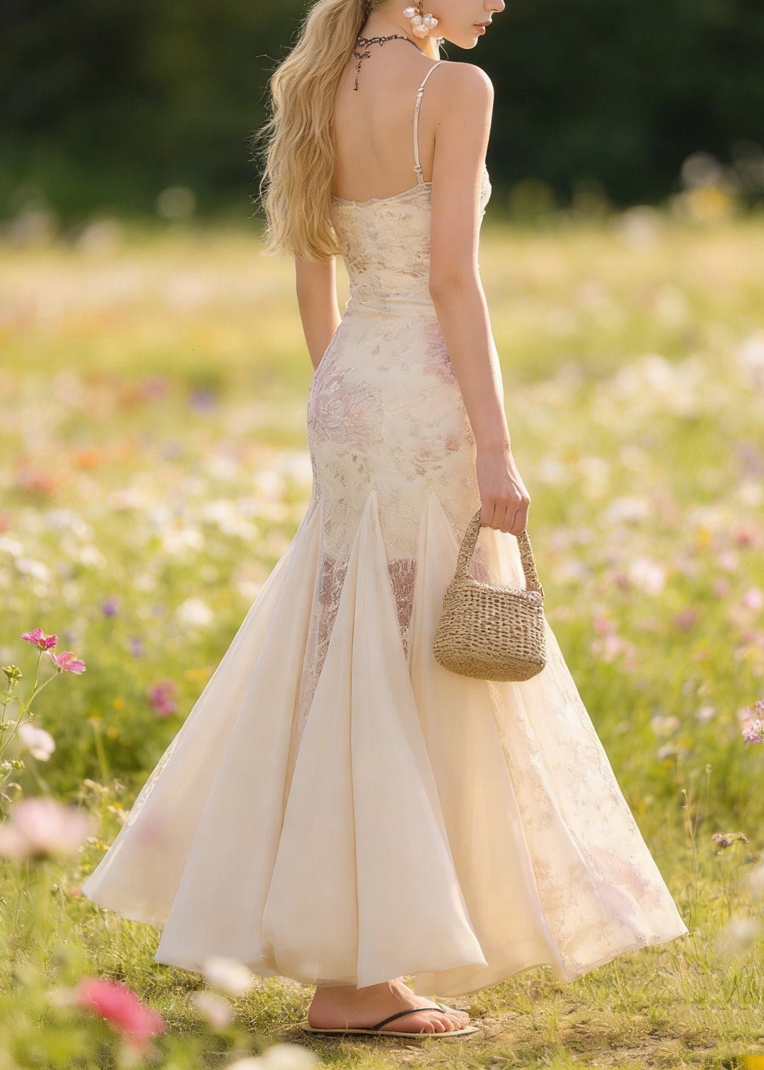 New Floral Patchwork Tulle Spaghetti Strap Dress Summer - Omychic