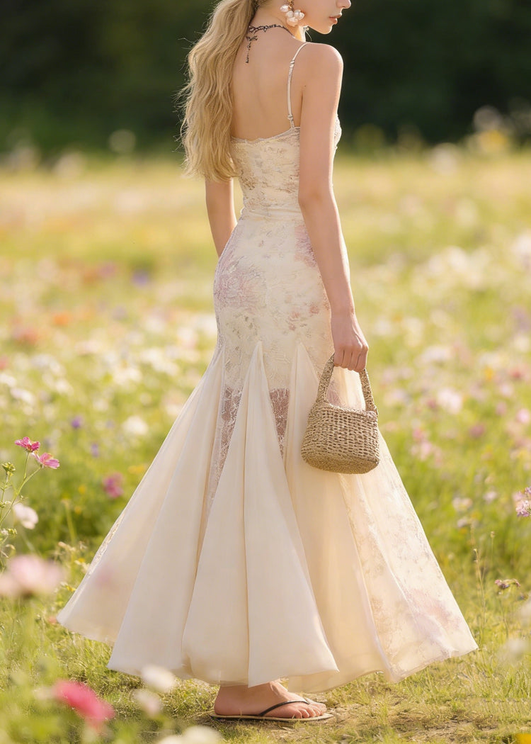 New Floral Patchwork Tulle Spaghetti Strap Dress Summer - Omychic