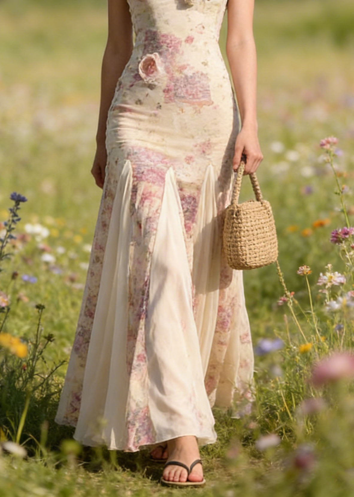 New Floral Patchwork Tulle Spaghetti Strap Dress Summer - Omychic