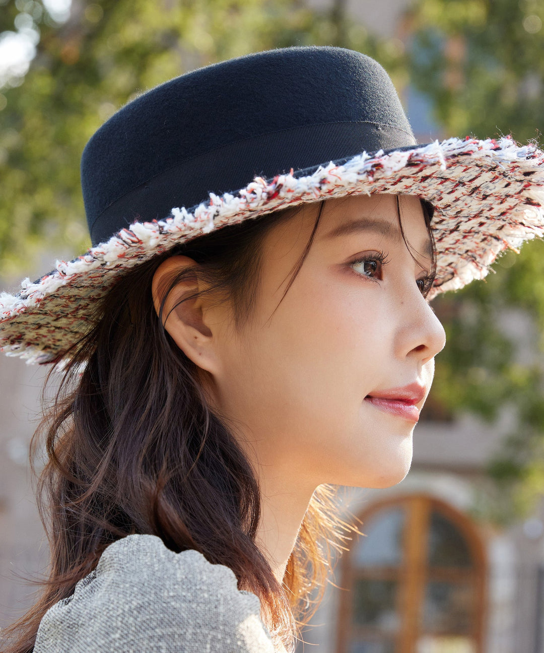 New French Elegant Black Applique Wool Cloche Hat