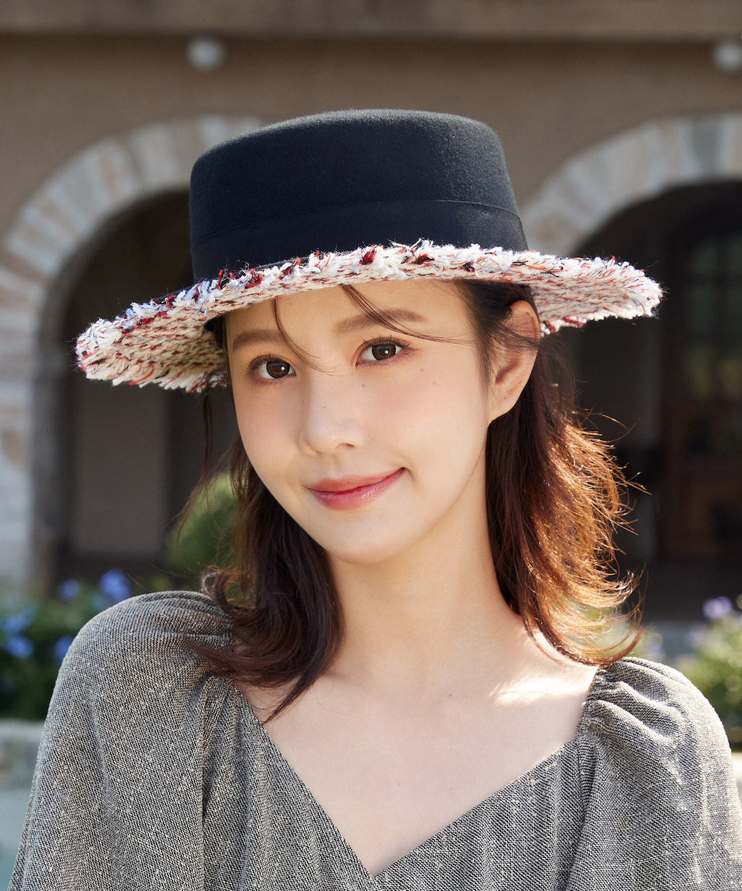 New French Elegant Black Applique Wool Cloche Hat