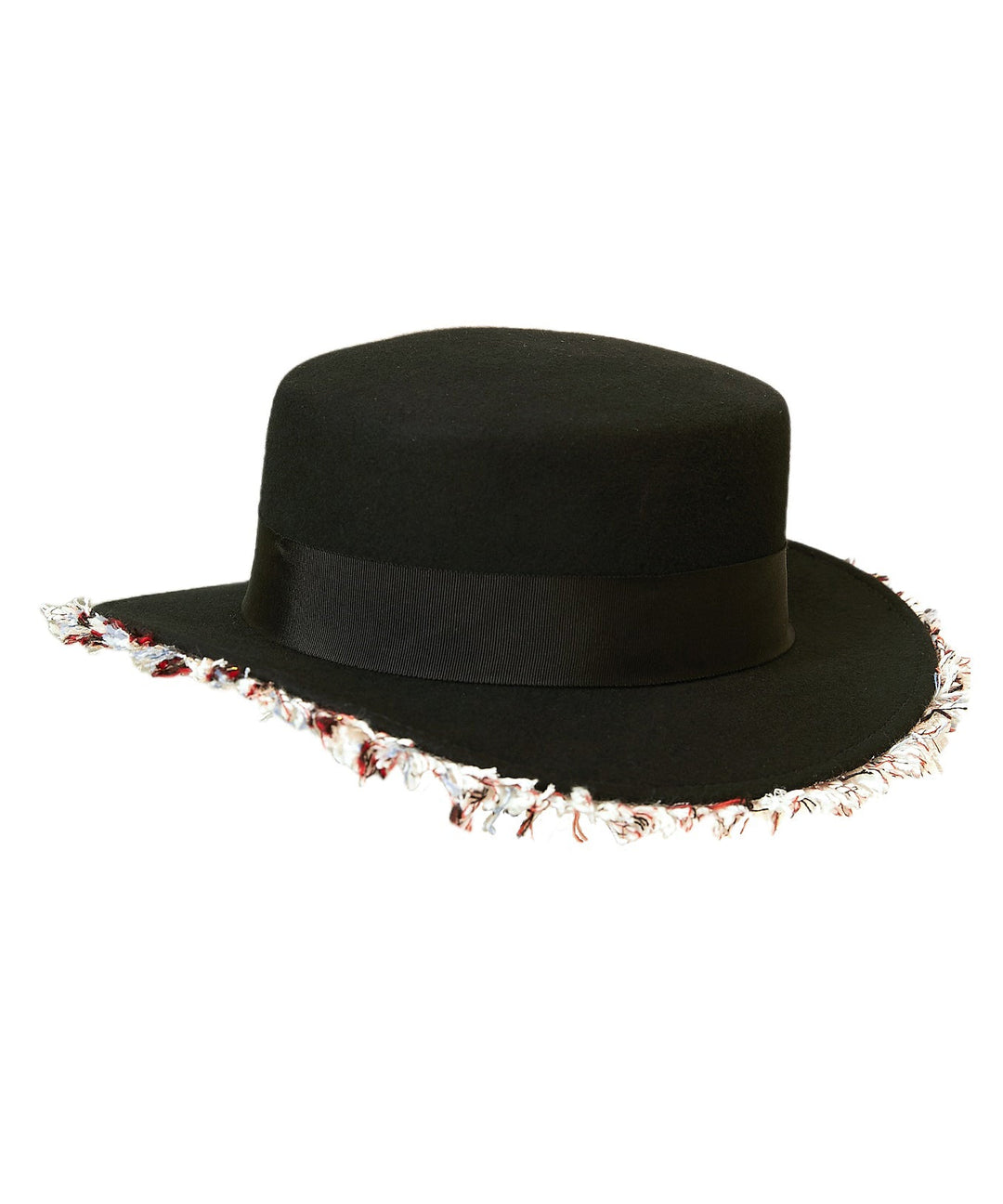 New French Elegant Black Applique Wool Cloche Hat