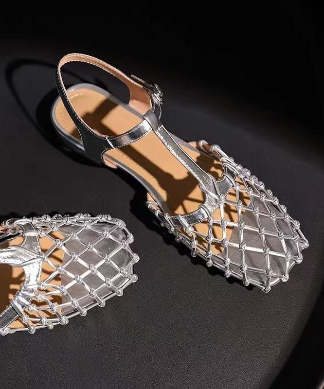 New French Hollow Out Buckle Strap Gold Sandals - Omychic