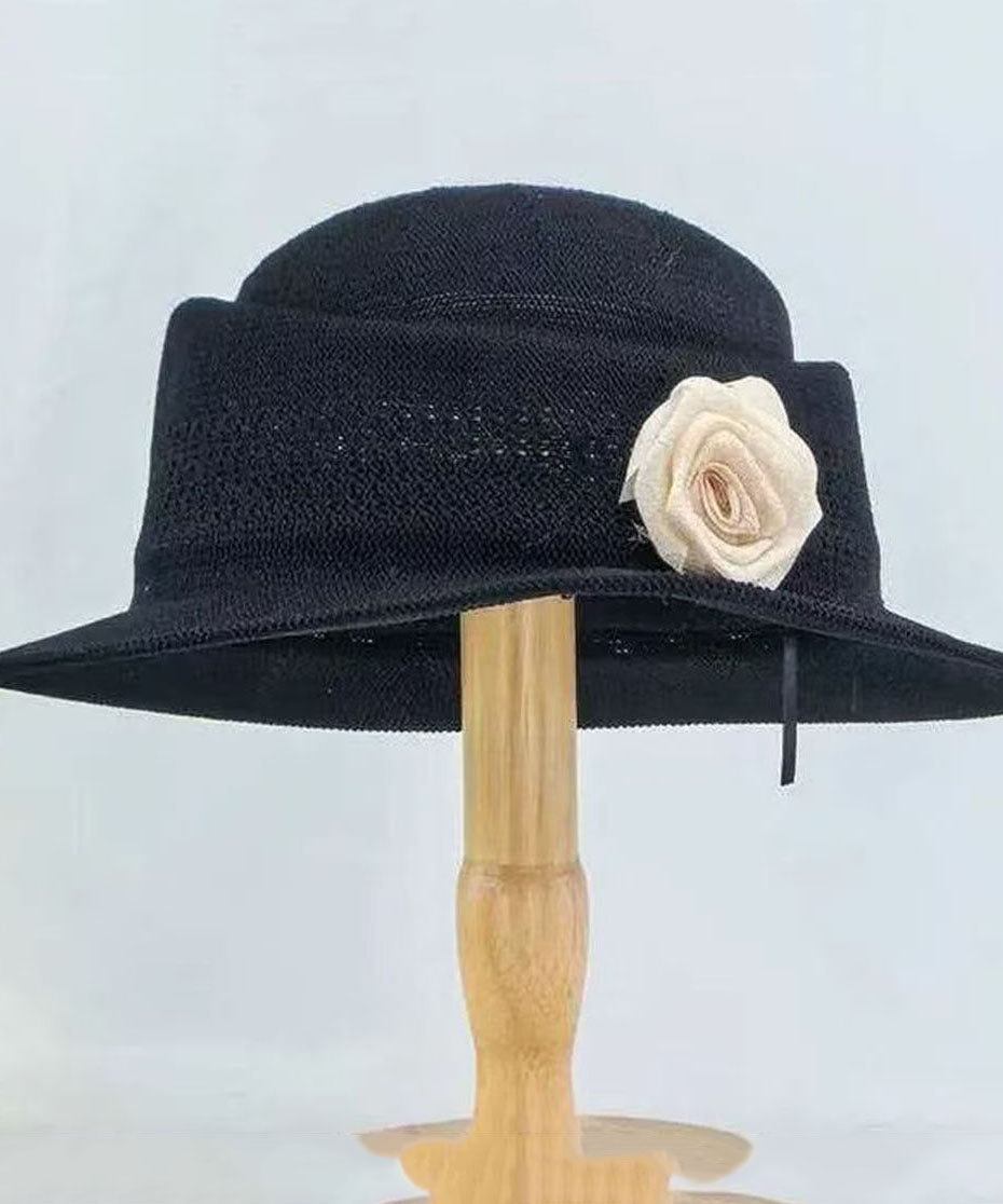 New French Style Khaki Rose Straw Woven Cloche Hat