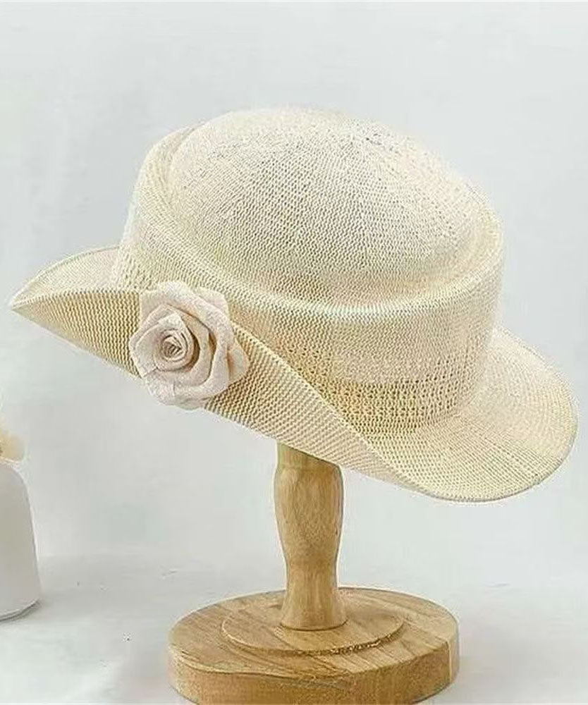 New French Style Khaki Rose Straw Woven Cloche Hat