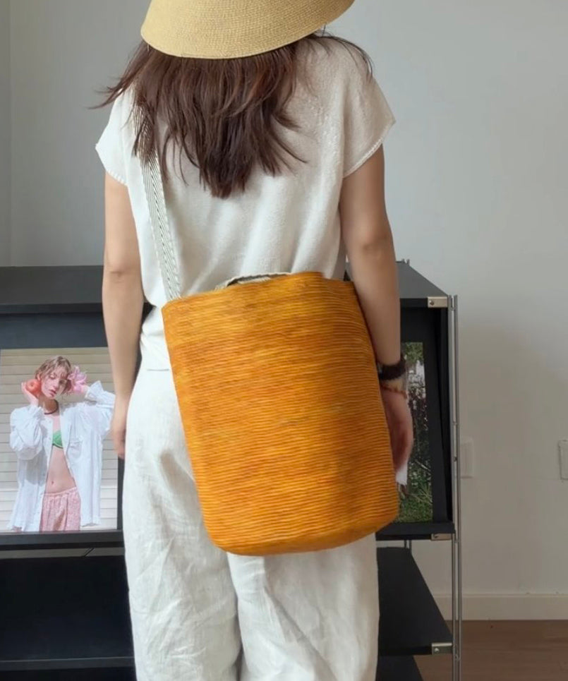 New Ginger Yellow Versatile Straw Woven Bucket Bag