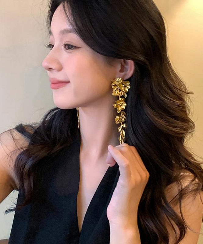 New Gold Copper Overgild Floral Tassel Drop Earrings