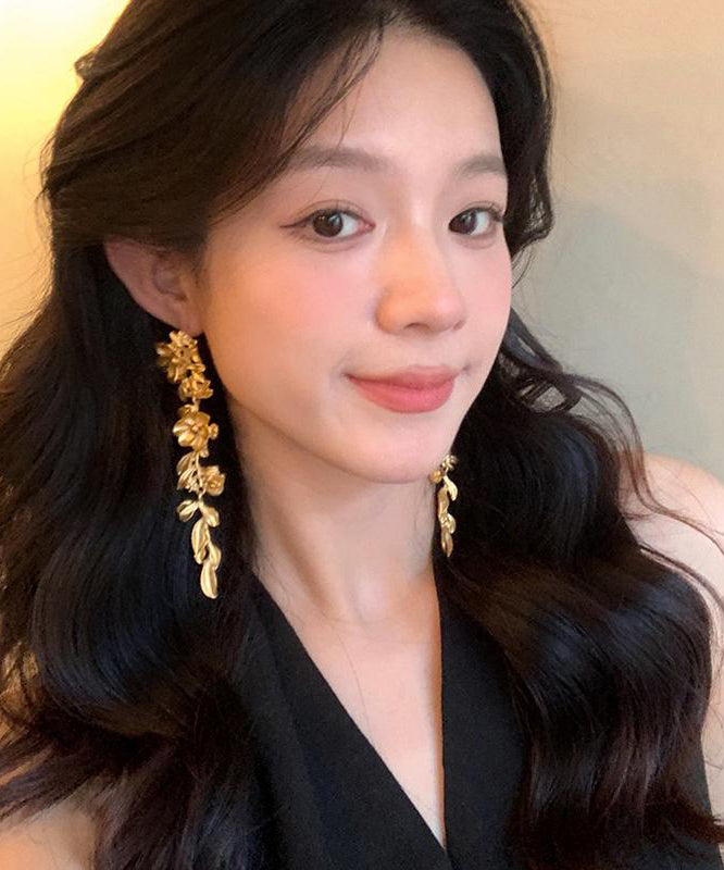 New Gold Copper Overgild Floral Tassel Drop Earrings