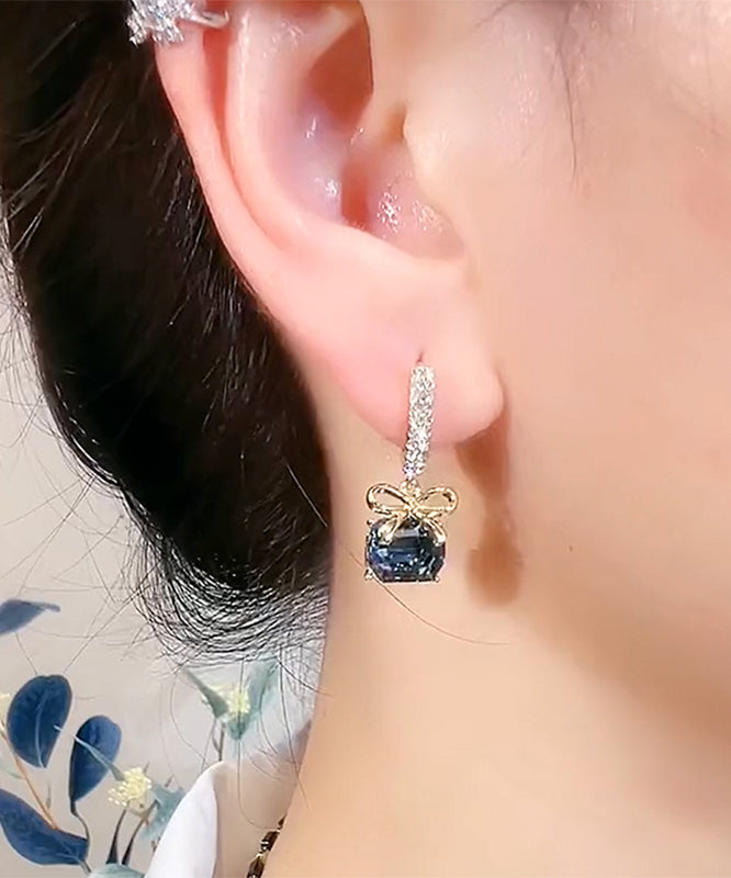 New Gold Copper Overgild Zircon Bow Crystal Hoop Earrings