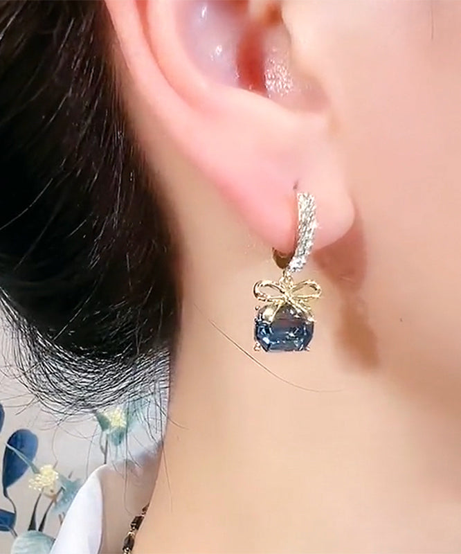 New Gold Copper Overgild Zircon Bow Crystal Hoop Earrings