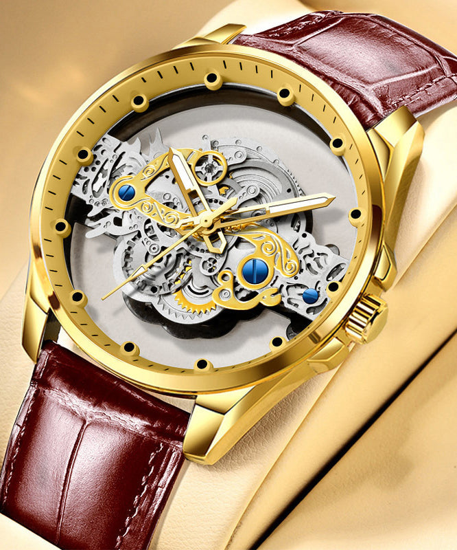 New Gold Stainless Steel Hollow Out Fully Automatic Mechanical Waterproof Watch
