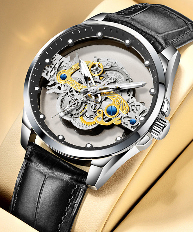 New Gold Stainless Steel Hollow Out Fully Automatic Mechanical Waterproof Watch