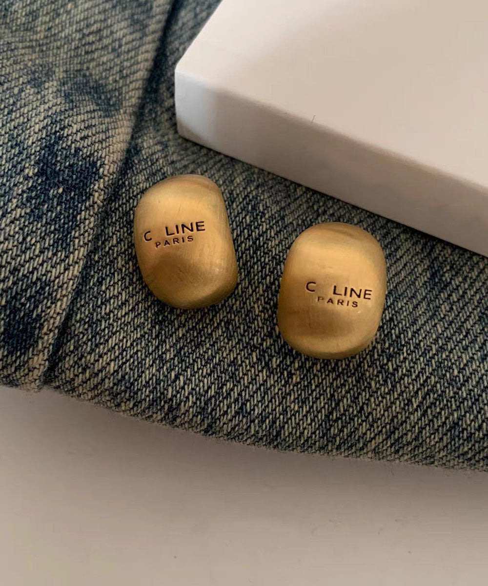 New Gold Sterling Silver Overgild Graphic Stud Earrings