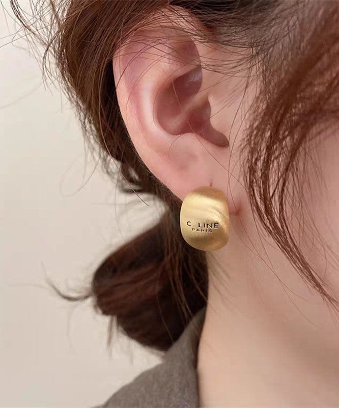 New Gold Sterling Silver Overgild Graphic Stud Earrings