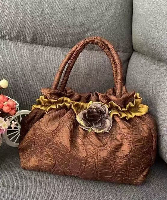 New Gold Versatile Wrinkled Flower Tote Handbag