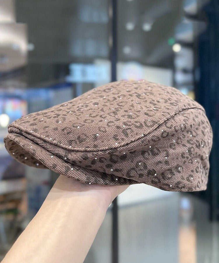 New Gray Keopard Print Zircon Cotton Breton Hat