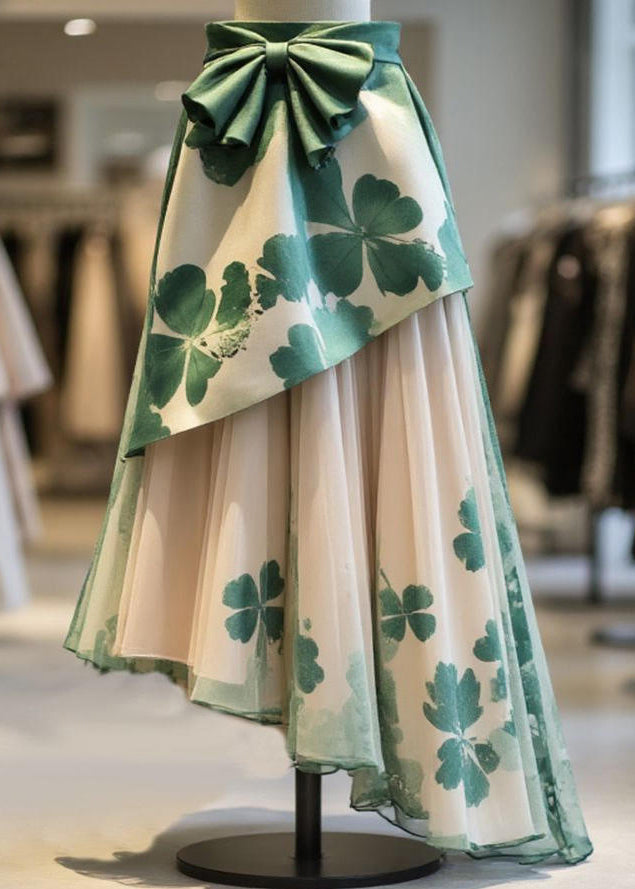 New Green Asymmetrical Bow Chiffon Patchwork Skirts Summer