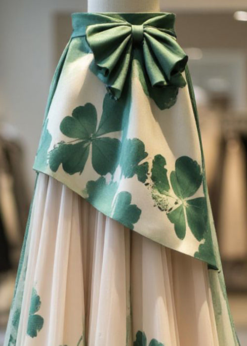 New Green Asymmetrical Bow Chiffon Patchwork Skirts Summer