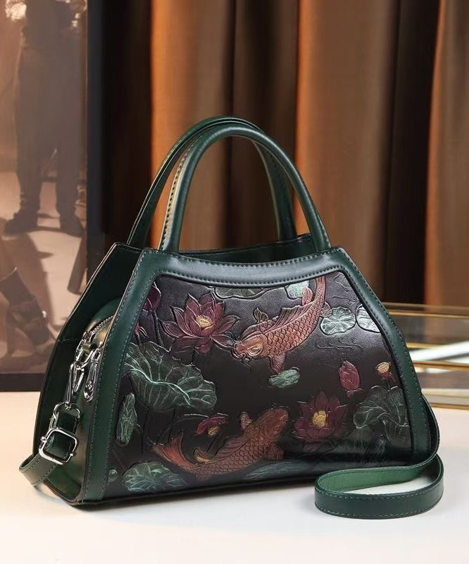 New Green Embossed Calf Leather Tote Bag