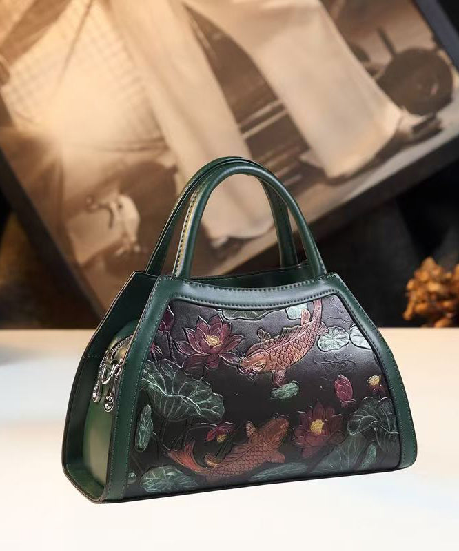 New Green Embossed Calf Leather Tote Bag