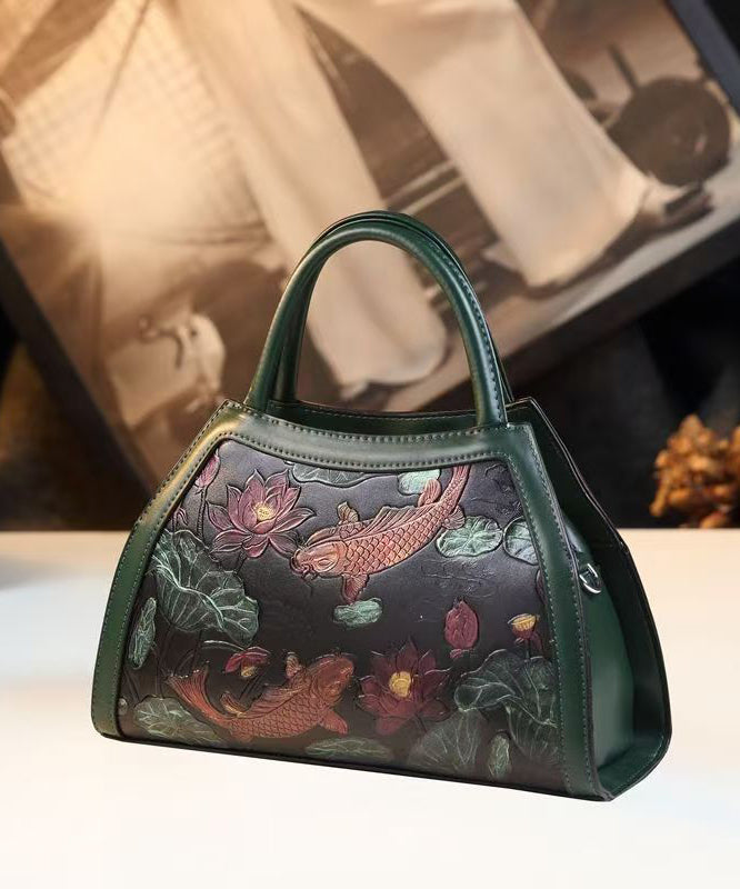 New Green Embossed Calf Leather Tote Bag