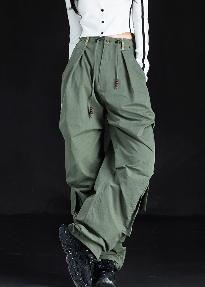 New Green Embroidered Pockets Cotton Pants Trousers Fall