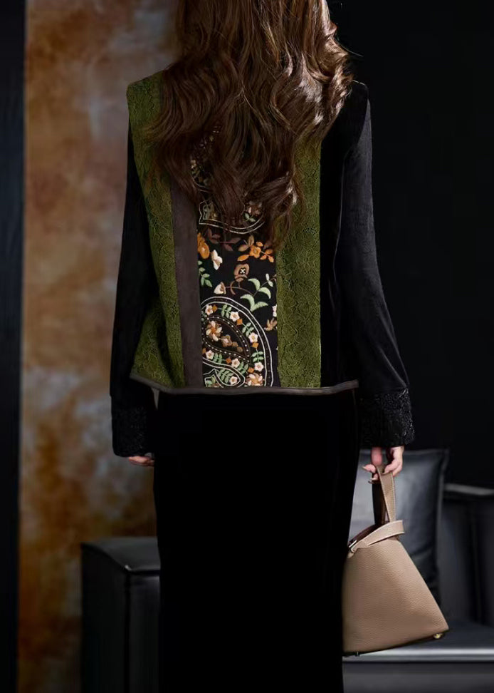 New Green Embroideried Patchwork Silk Velour Vest Sleeveless