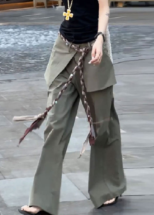 New Green False Two Pieces High Waist Cotton Pants Fall