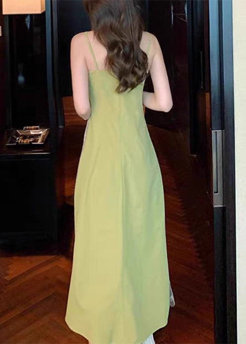 New Green Lace Patchwork Spaghetti Strap Dress Sleeveless