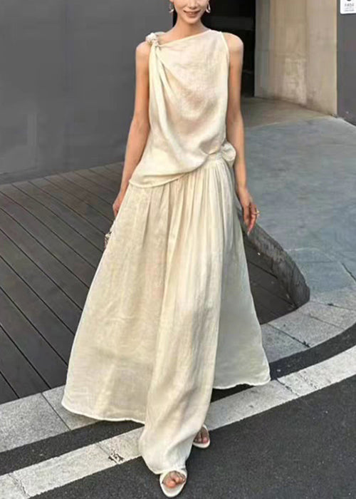 New Green Original Design Tank And Skirts Linen Two Piece Set Sleeveless